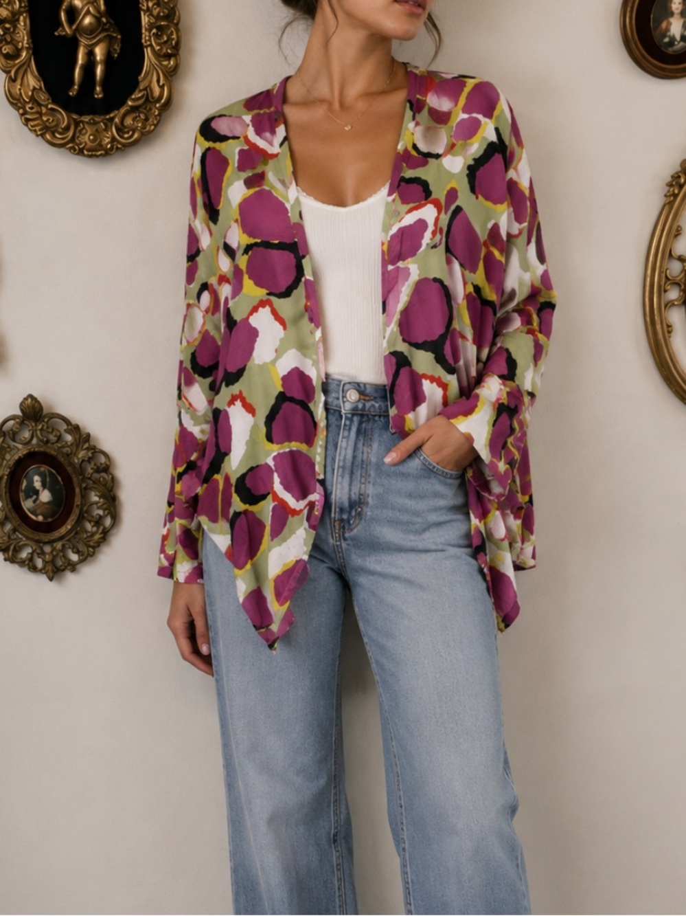 Save the Queen Italy Abstract Colorful Viscose Cardigan‎ Size S